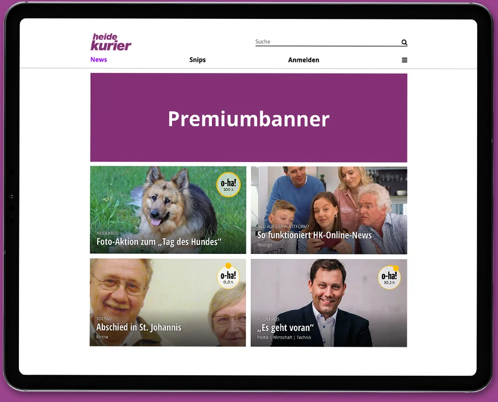 Beispielplatzierung Premiumbanner auf der Startseite von heide-kurier.de